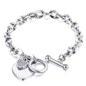 Crystal charm heart pendant stainless steel bracelet bangle